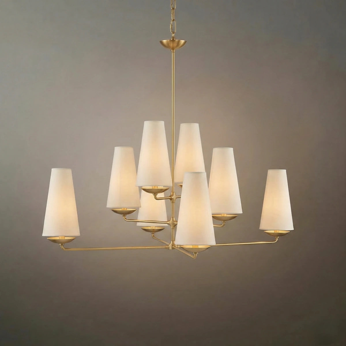 Modern Tiered Chandelier — Copper Frame & Linen Shades